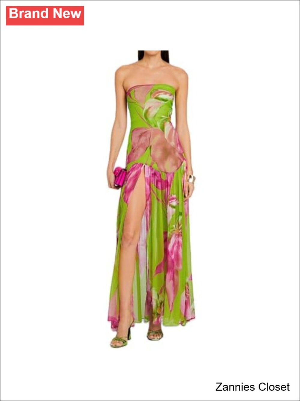 ✨Women Tube Top Maxi Dress Tiger Stripe Mesh Patchwork Strapless High Slit